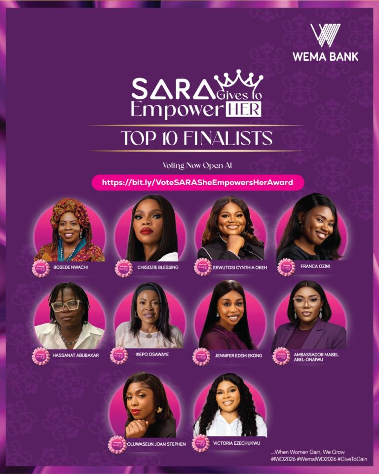 WEMA BANK ANNOUNCES TOP 10 NOMINEES FOR SARA GIVES TO EMPOWER HER AWARD